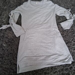 Gray Women's Top with Tie Sleeve Detail